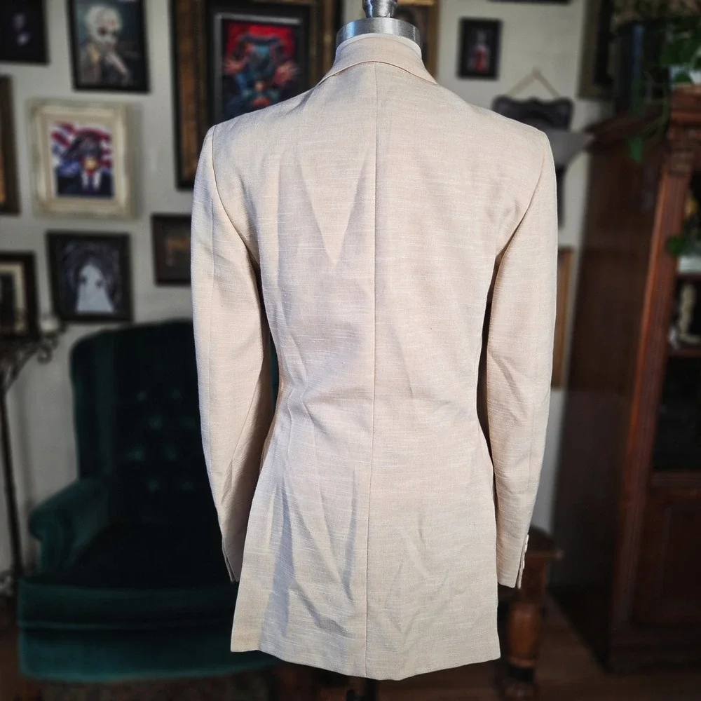 Fioravanti Brookfield Blazer Vest Set Vintage 70s Tan Linen Blend Suit Jacket SM